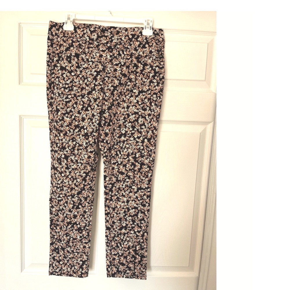 Skye's the Limit Floral Print Pants Womens Size 8 Black Beige Casual